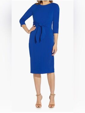 Adrianna Papell Royal Blue Tie Waist Crepe Sheath Dress - Size 2 NWT